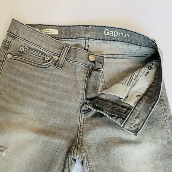 GAP Authentic Jeans Women 27 Gray Stretch Distressed Grunge Streetwear - Picture 3 of 12